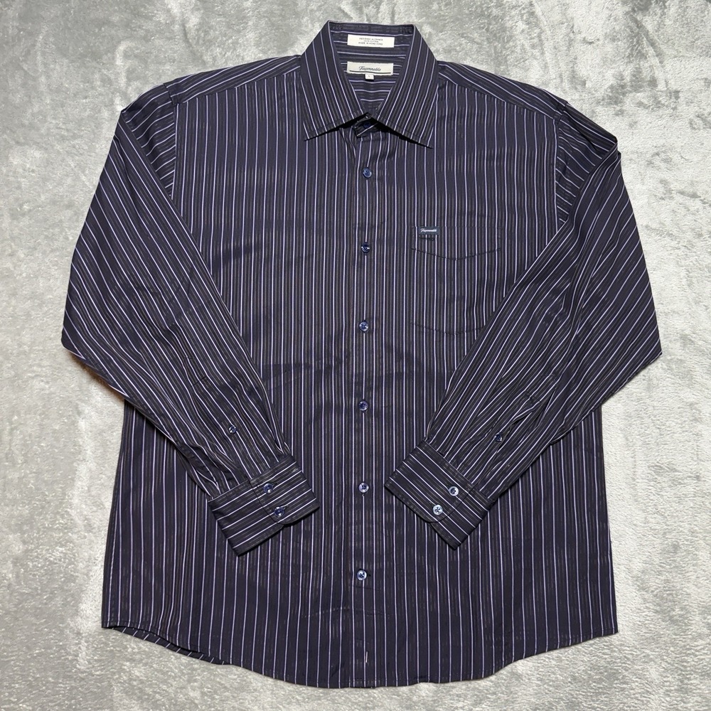 Vintage Faconnable Men's‎ Large Striped Long Sleeve Button-Up Shirt